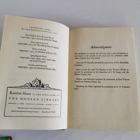 1941 Five Great Modern Irish Plays Book w/DJ Modern Library - Picture 6 of 9